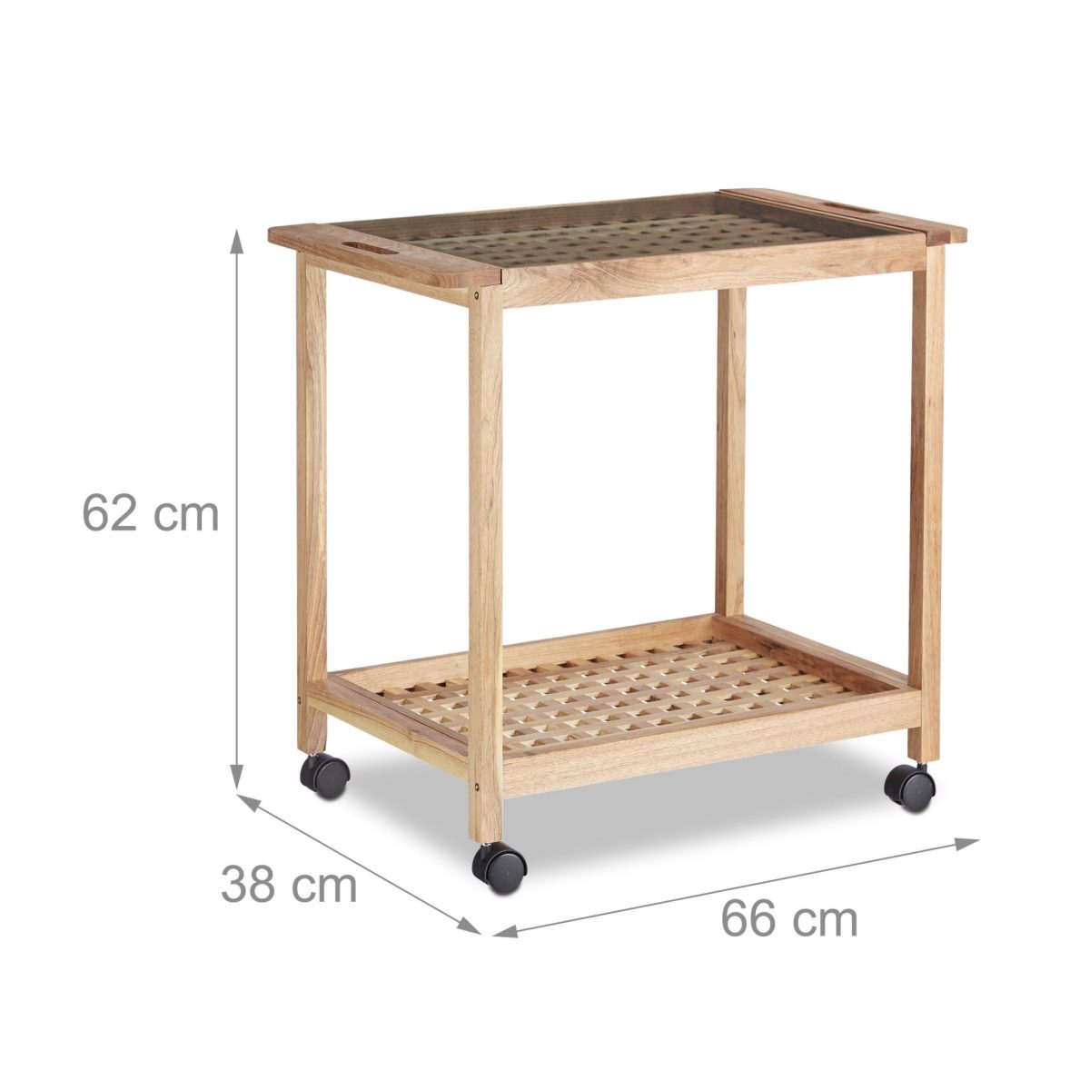 Carucior servire Relaxdays, pentru bucatarie, din lemn de nuc, 62 x 66 x 38 cm - imagine 4