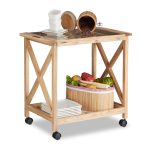Carucior servire Relaxdays, pentru bucatarie, din lemn de nuc, 63 x 66.5 x 38 cm