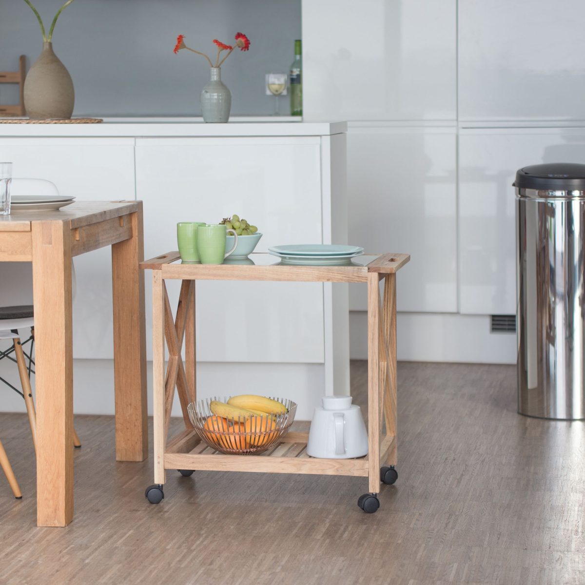 Carucior servire Relaxdays, pentru bucatarie, din lemn de nuc, 63 x 66.5 x 38 cm - imagine 6