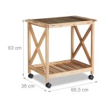 Carucior servire Relaxdays, pentru bucatarie, din lemn de nuc, 63 x 66.5 x 38 cm - imagine 4