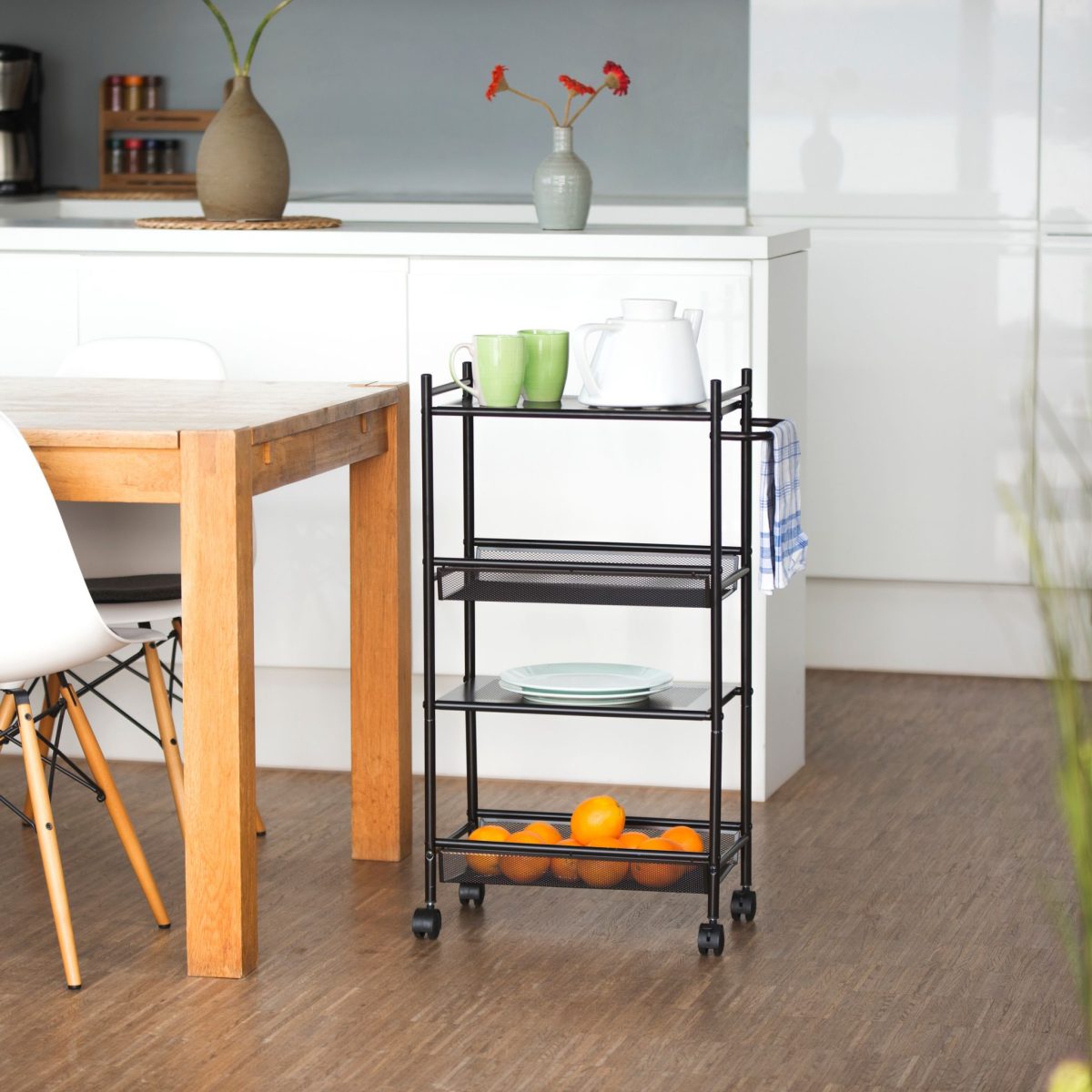 Carucior servire cu 4 rafturi pentru bucatarie sau baie, Relaxdays, 81 x 25 x 50 cm - imagine 2