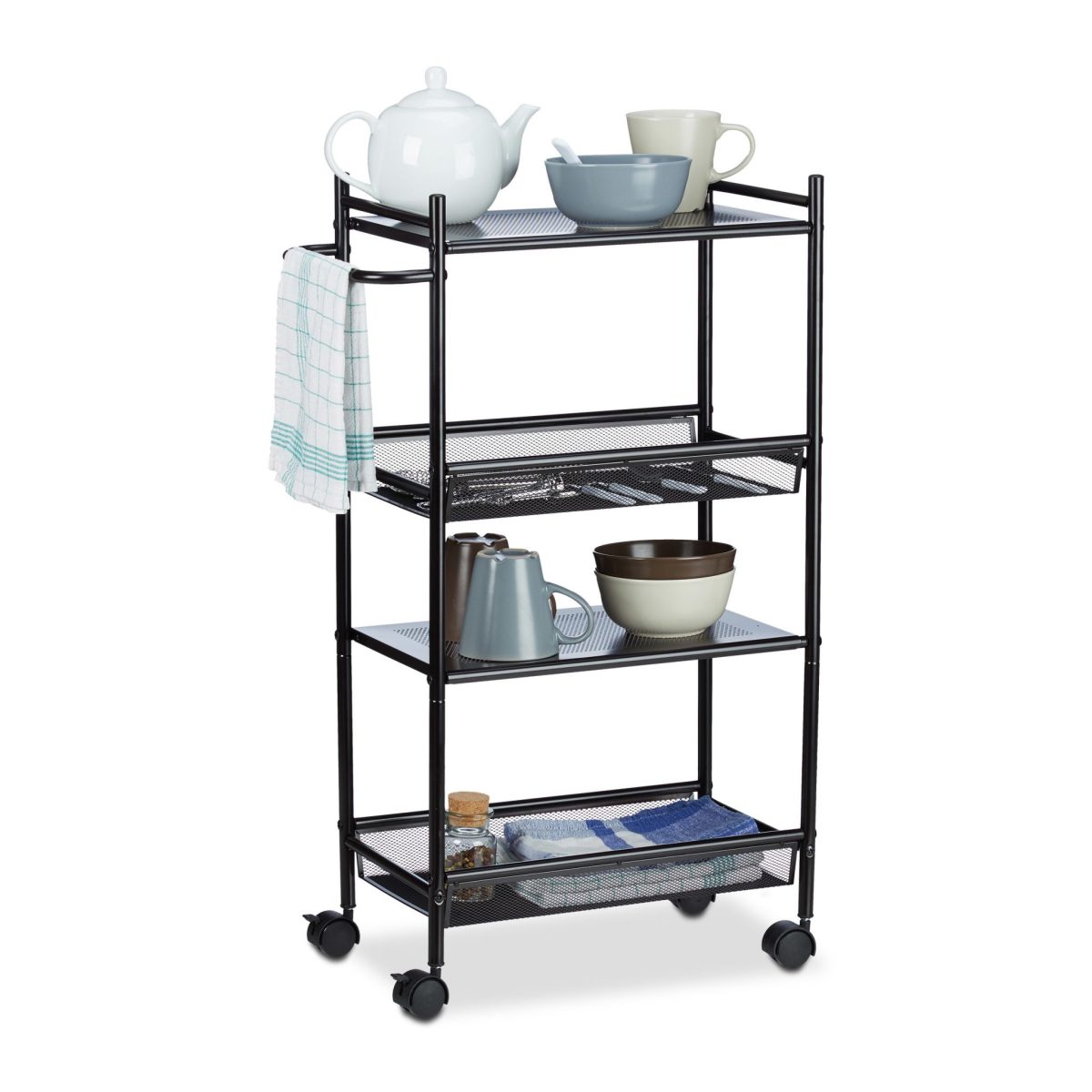 Carucior servire cu 4 rafturi pentru bucatarie sau baie, Relaxdays, 81 x 25 x 50 cm - imagine 3
