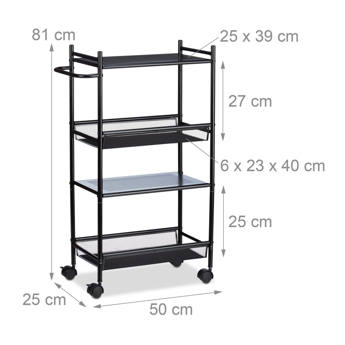 Carucior servire cu 4 rafturi pentru bucatarie sau baie, Relaxdays, 81 x 25 x 50 cm - imagine 4