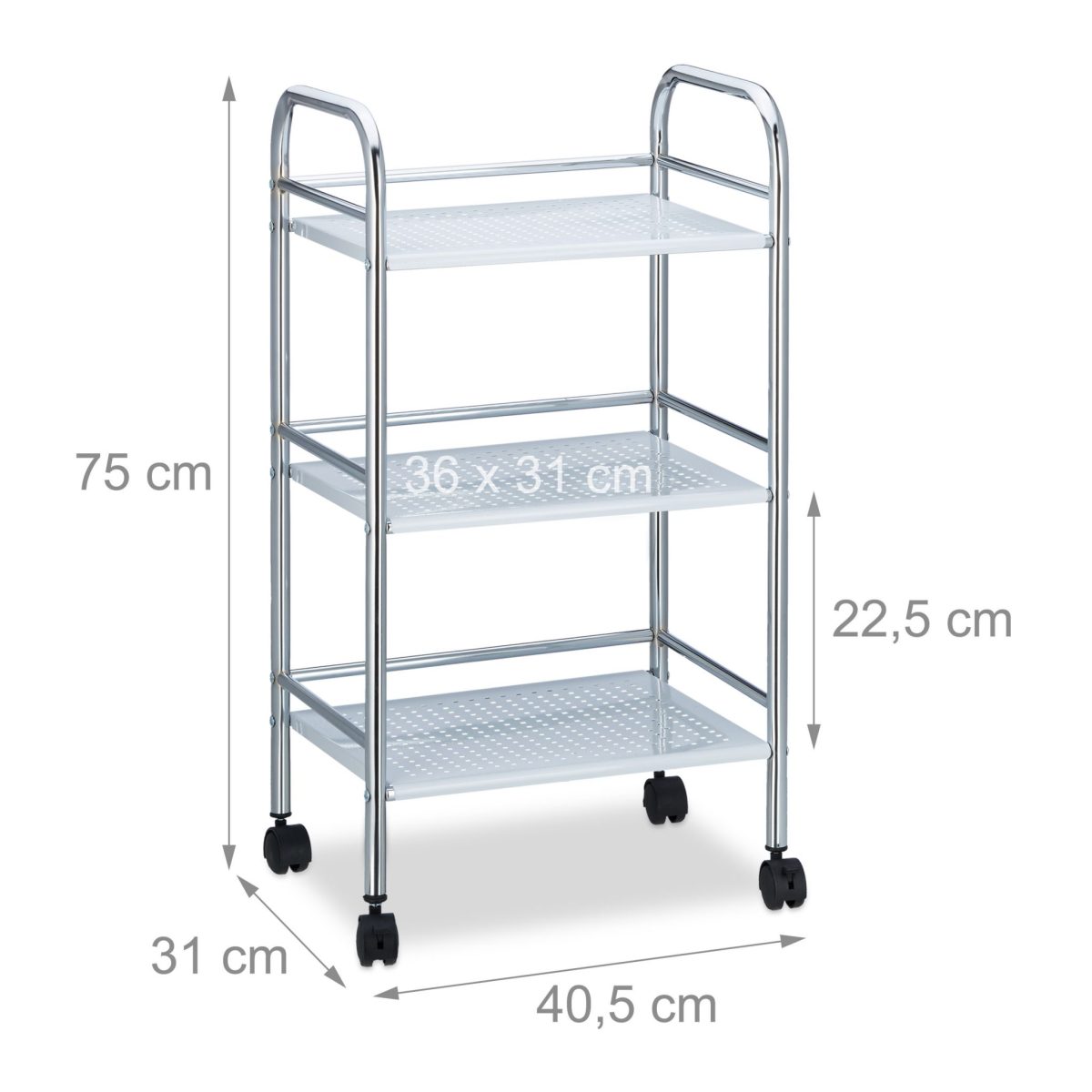 Carucior servire cu 3 rafturi pentru bucatarie sau baie, Relaxdays, 75 x 40.5 x 31 cm - imagine 4