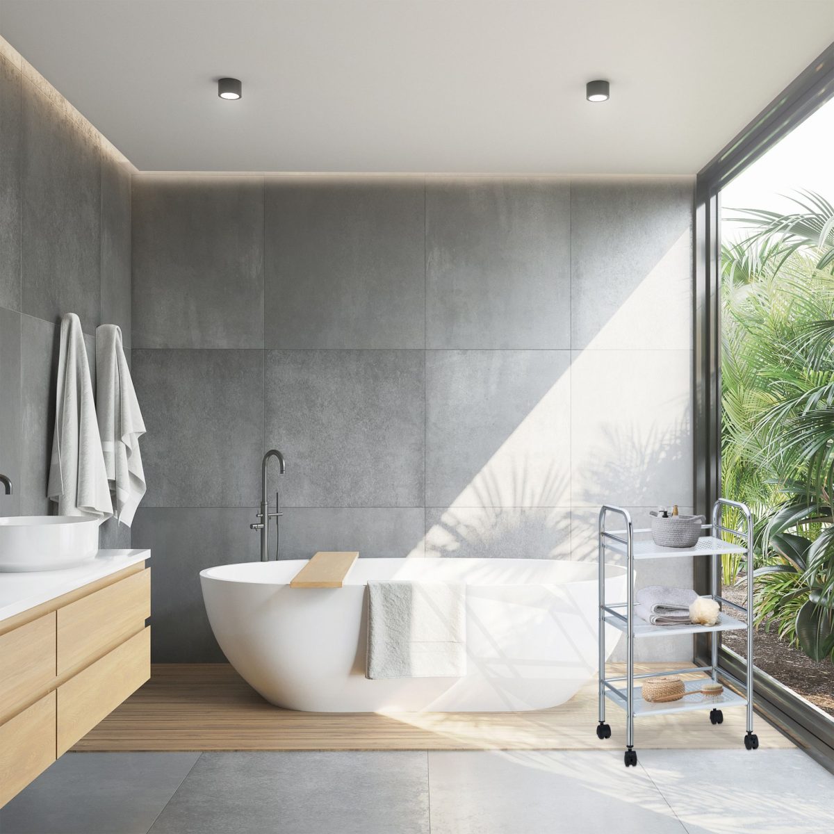 Carucior servire cu 3 rafturi pentru bucatarie sau baie, Relaxdays, 75 x 40.5 x 31 cm - imagine 5
