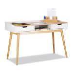 Birou modern in stil scandinav, 76 x 120 x 55 cm, lemn de pin si MDF, alb