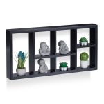 Raft de perete, cu 7 compartimente, MDF, 30,5 x 61 x 7,5 cm, negru