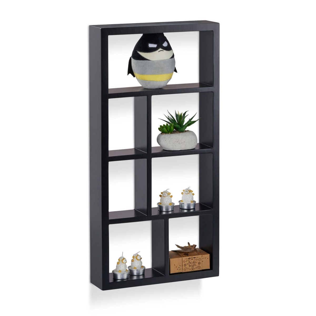 Raft de perete, cu 7 compartimente, MDF, 30,5 x 61 x 7,5 cm, negru - imagine 3