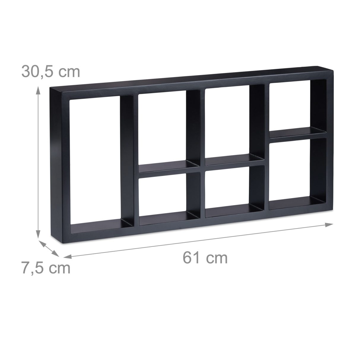 Raft de perete, cu 7 compartimente, MDF, 30,5 x 61 x 7,5 cm, negru - imagine 4