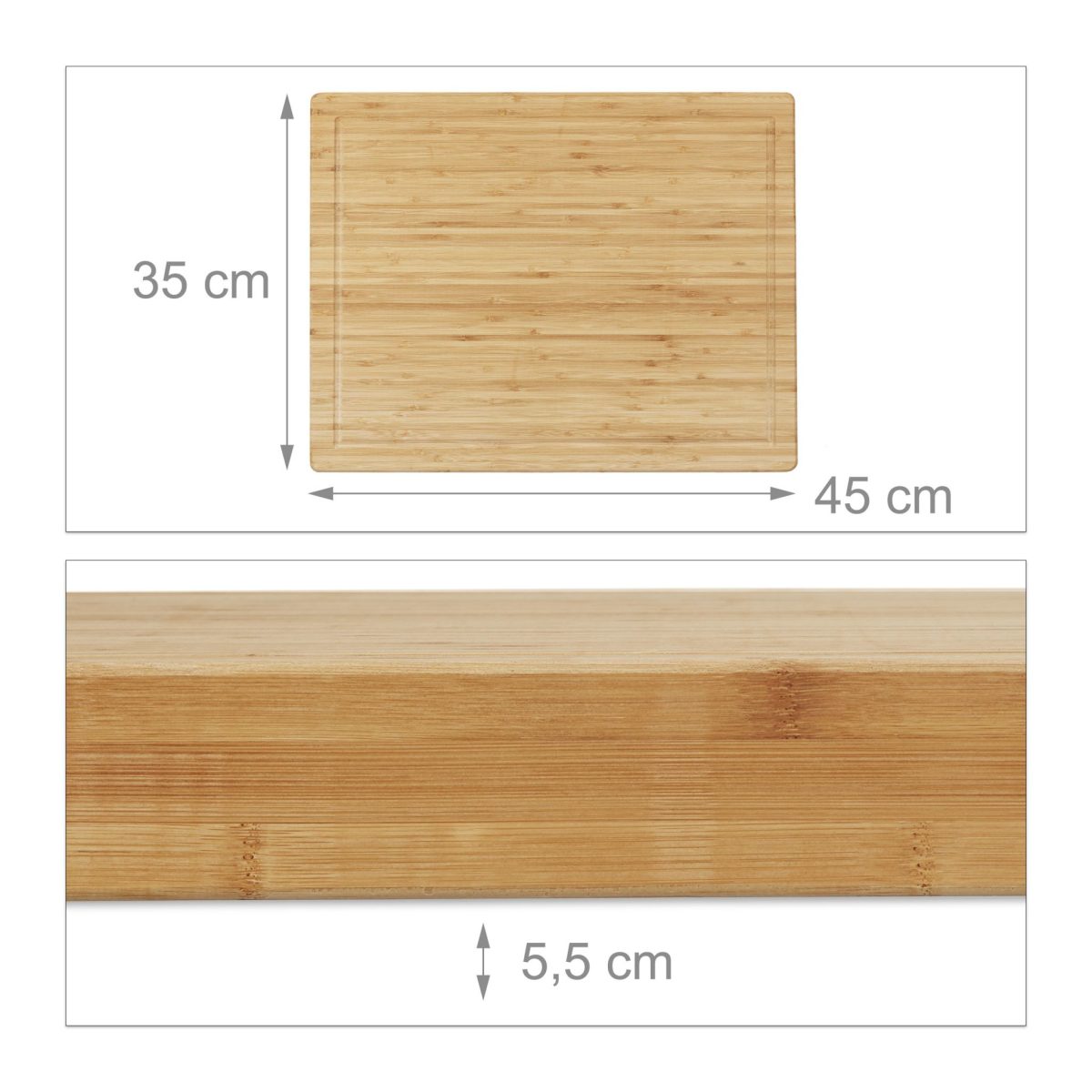 Tocator de bucatarie Relaxdays, din bambus, 5.5 x 45 x 35 cm - imagine 3