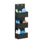 Organizator triplu pentru baie, cadrul metalic, negru, 75 x 25 x 15 cm