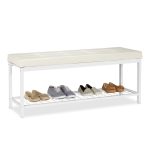 Banca cu rafturi pentru pantofi, Relaxdays, dimensiuni 49 x 115 x 40 cm, alb, capacitate 4 perechi pantofi
