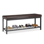Banca cu rafturi pentru pantofi, Relaxdays, dimensiuni 49 x 115 x 40 cm, maro/negru, capacitate 4 perechi pantofi