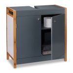 Dulap baie Relaxdays, din MDF si bambus, gri, 60 x 60 x 29 cm