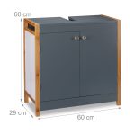 Dulap baie Relaxdays, din MDF si bambus, gri, 60 x 60 x 29 cm - imagine 4