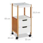 Carucior servire Relaxdays, cu 2 sertare si 2 rafturi, din bambus, 69 x 30 x 30 cm - imagine 4