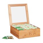 Cutie depozitare ceai cu 9 compartimente, Relaxdays, cu capac, 8.5 x 22 x 22 cm