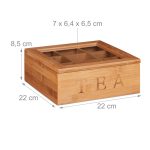 Cutie depozitare ceai cu 9 compartimente, Relaxdays, cu capac, 8.5 x 22 x 22 cm - imagine 4