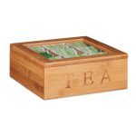 Cutie depozitare ceai cu 9 compartimente, Relaxdays, cu capac, 8.5 x 22 x 22 cm - imagine 6