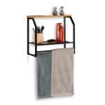 Raft de perete industrial, cu 2 suporturi pentru prosoape si 2 polite pentru depozitare, negru, 41.5 x 45.5 x 23 cm, Relaxdays