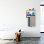 Raft de perete industrial, cu 2 suporturi pentru prosoape si 2 polite pentru depozitare, negru, 41.5 x 45.5 x 23 cm, Relaxdays - imagine 2