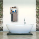 Raft de perete industrial, cu 2 suporturi pentru prosoape si 2 polite pentru depozitare, negru, 41.5 x 45.5 x 23 cm, Relaxdays - imagine 5