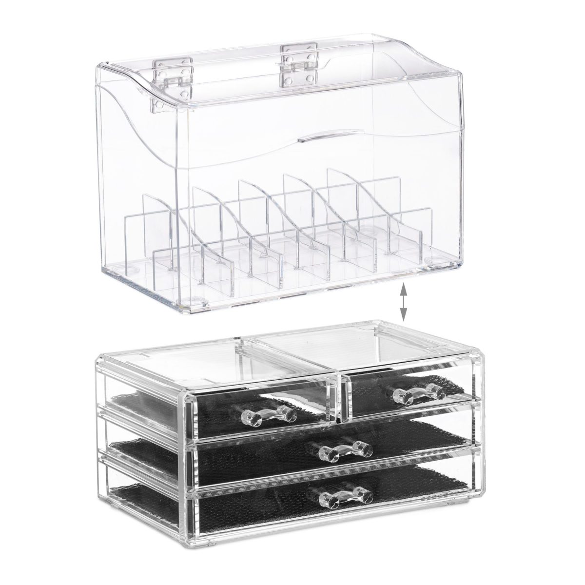 Organzator/cutie depozitare pentru produse cosmetice, cu 4 sertare si capac, 18 compartimente, negru/transparent - imagine 8