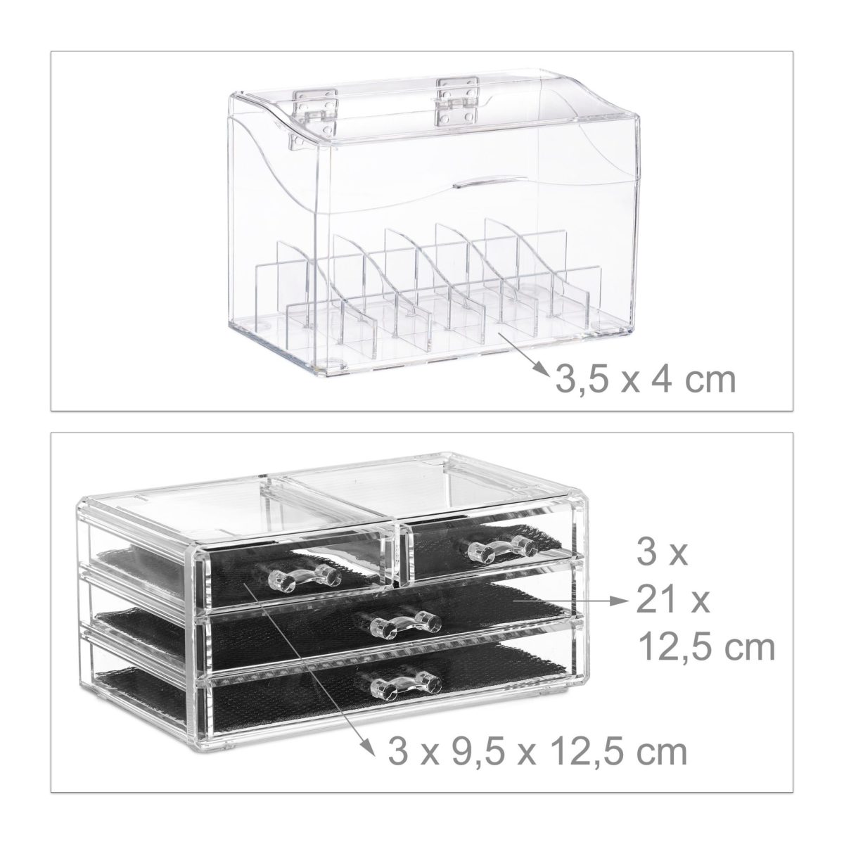 Organzator/cutie depozitare pentru produse cosmetice, cu 4 sertare si capac, 18 compartimente, negru/transparent - imagine 4
