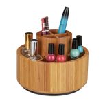 Organizator de produse cosmetice, machiaj rotativ 360 de grade, maro, din bambus