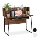 Birou cu design modern,109 x 120 x 60 cm, metal si MDF, maro/negru
