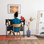 Birou cu design modern,109 x 120 x 60 cm, metal si MDF, maro/negru - imagine 3