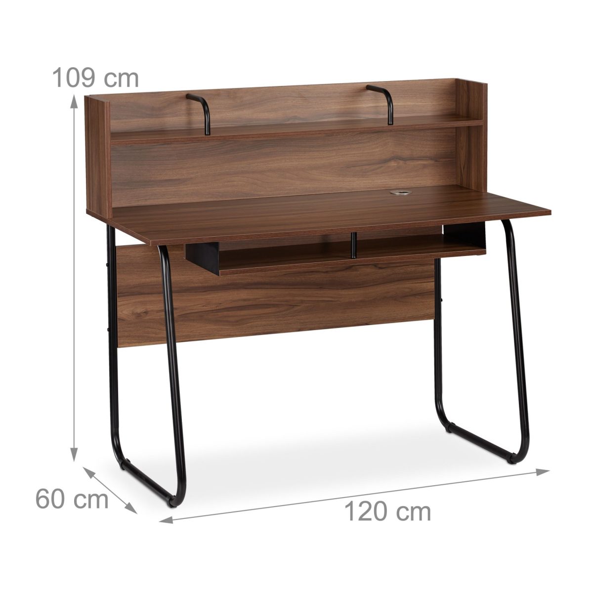Birou cu design modern,109 x 120 x 60 cm, metal si MDF, maro/negru - imagine 4