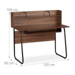 Birou cu design modern,109 x 120 x 60 cm, metal si MDF, maro/negru - imagine 4