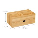 Organizator cosmetice/bijuterii, cu 4 compartimente si sertar, din bambus, maro, 11 x 27 x 15 cm - imagine 4