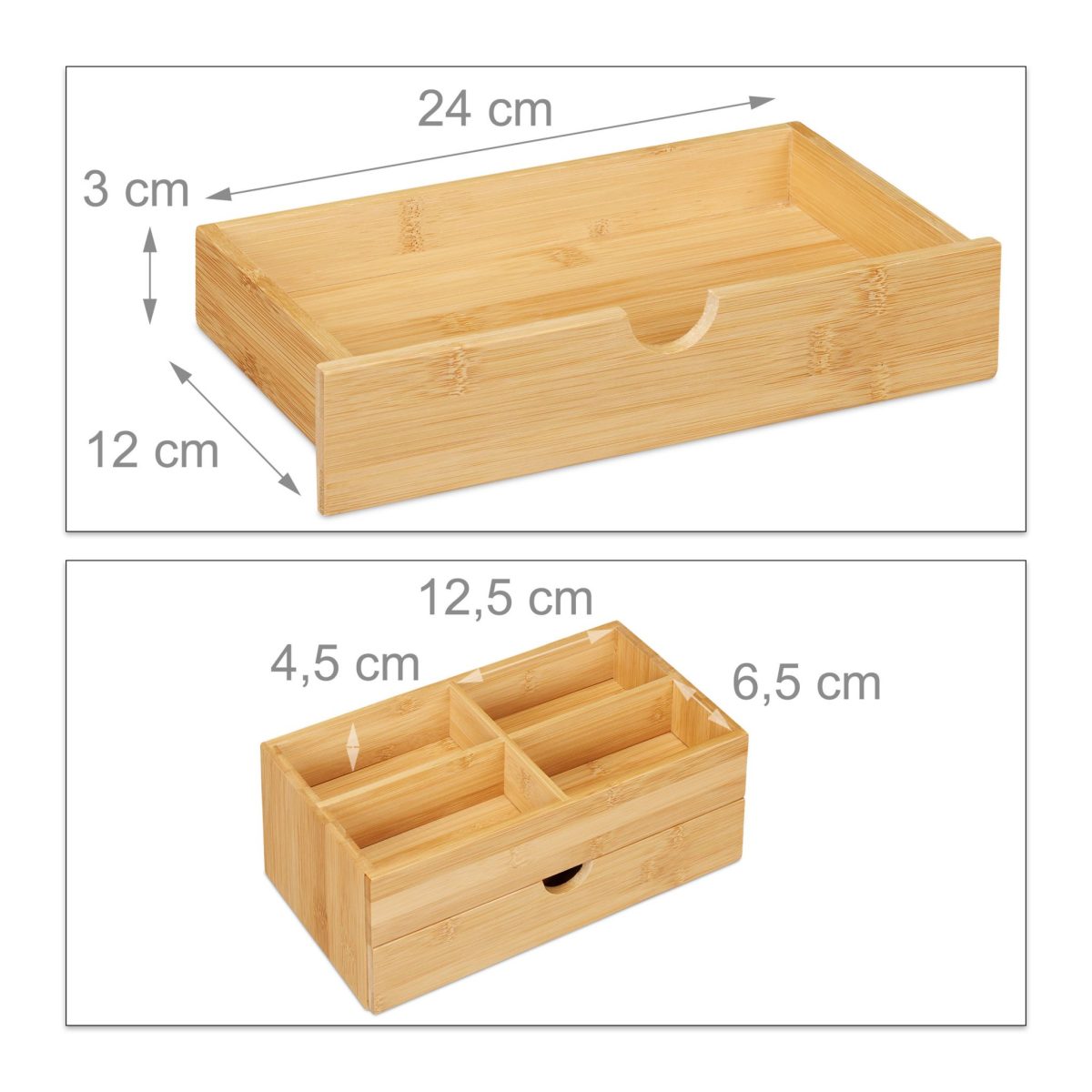 Organizator cosmetice/bijuterii, cu 4 compartimente si sertar, din bambus, maro, 11 x 27 x 15 cm - imagine 5