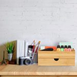 Organizator cosmetice/bijuterii, cu 4 compartimente si sertar, din bambus, maro, 11 x 27 x 15 cm - imagine 6