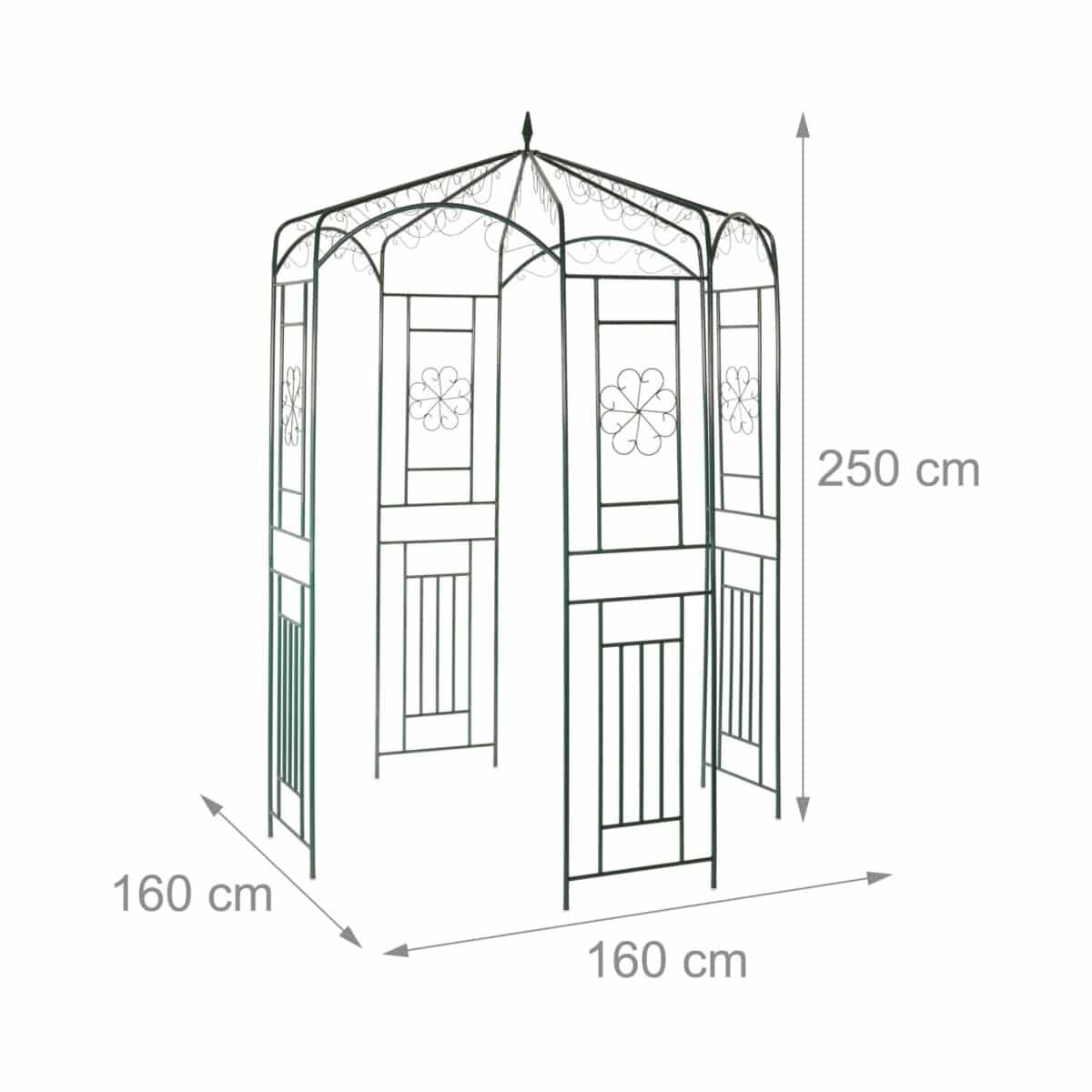 Pavilion decorativ pentru trandafiri, fier, verde, 250 x 160 x 160 cm - imagine 5