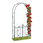 Arcada cu poarta metalica pentru flori cataratoare, verde inchis, 230 x 113,5 x 36,5 cm, Relaxdays