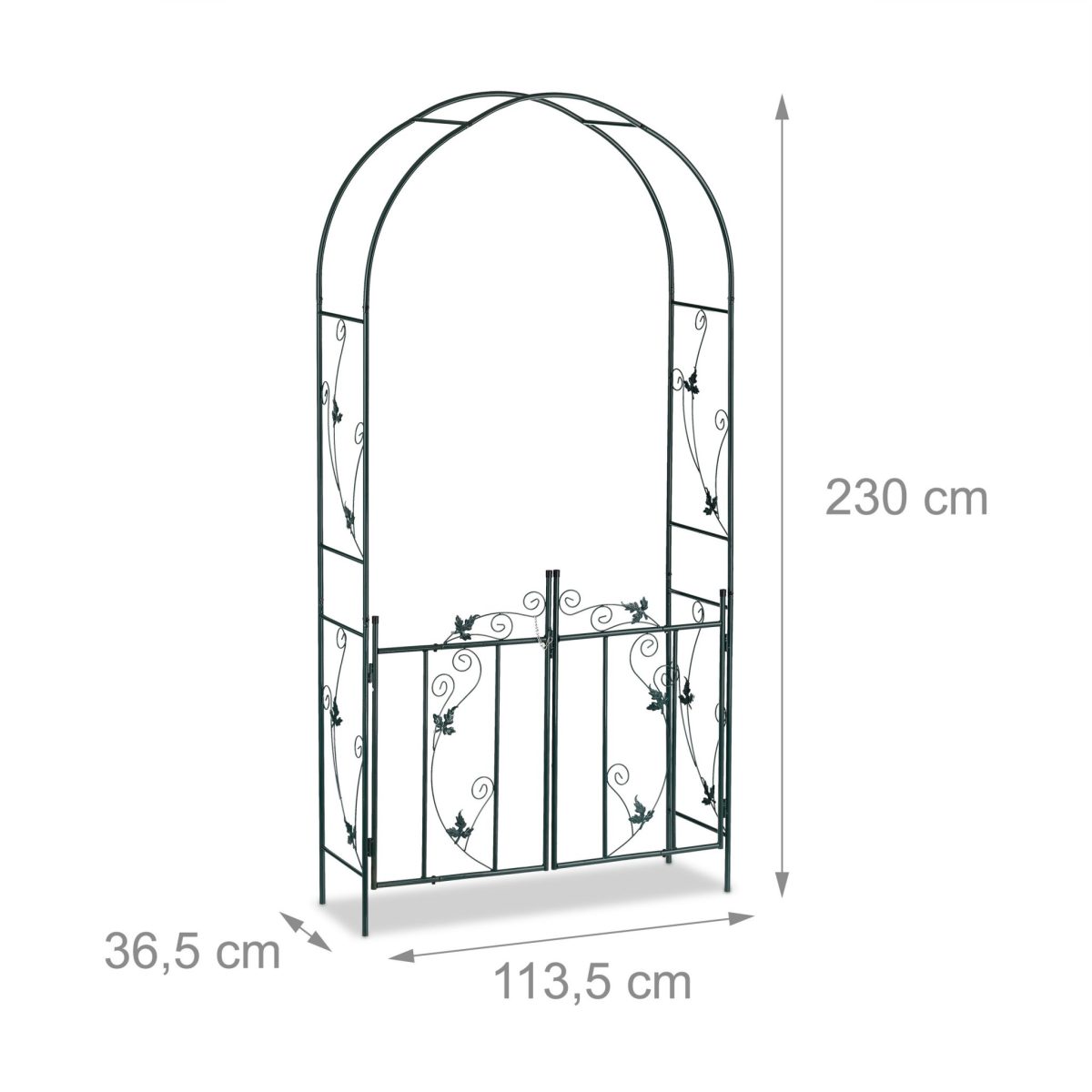 Arcada cu poarta metalica pentru flori cataratoare, verde inchis, 230 x 113,5 x 36,5 cm, Relaxdays - imagine 4