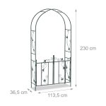 Arcada cu poarta metalica pentru flori cataratoare, verde inchis, 230 x 113,5 x 36,5 cm, Relaxdays - imagine 4