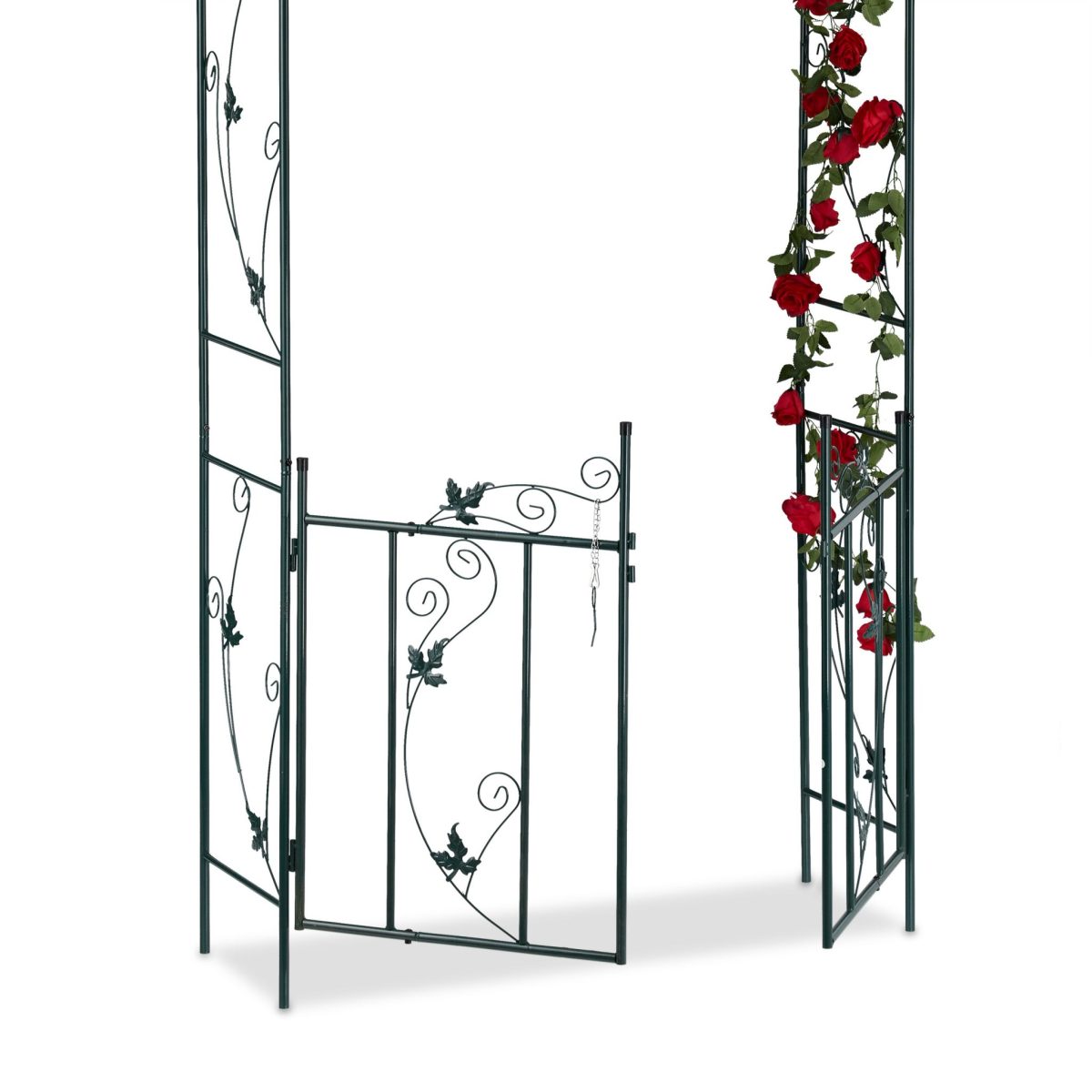 Arcada cu poarta metalica pentru flori cataratoare, verde inchis, 230 x 113,5 x 36,5 cm, Relaxdays - imagine 6