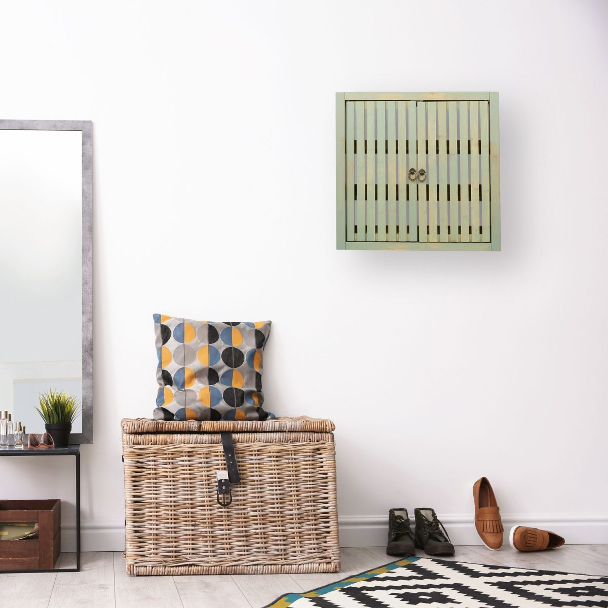 Dulap baie Relaxdays, din bambus, verde, 50 x 52 x 20 cm - imagine 2