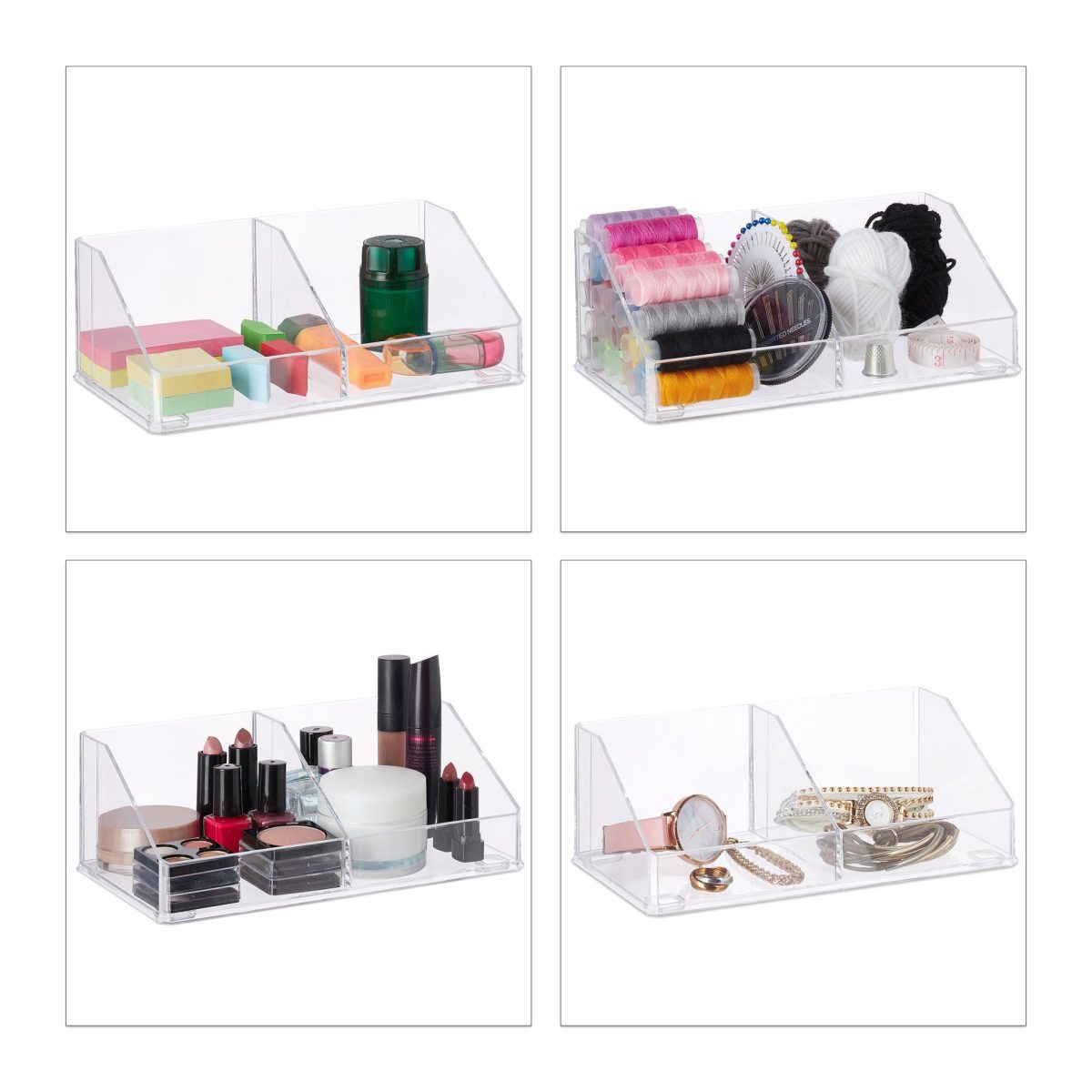 Organizator cosmetice/universal, 2 compartimente, acril, 8,5 x 21,5 x 12 cm - imagine 3