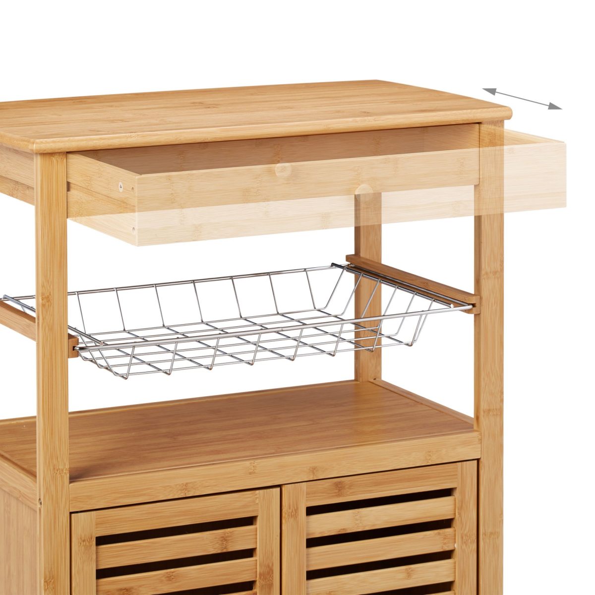 Carucior servire Relaxdays, cu dulap si 2 rafturi, din bambus, 82 x 59.5 x 35 cm - imagine 7