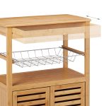 Carucior servire Relaxdays, cu dulap si 2 rafturi, din bambus, 82 x 59.5 x 35 cm - imagine 7