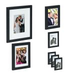 Set rame foto, 7 bucati, dimensiuni diferite, negru, MDF/sticla