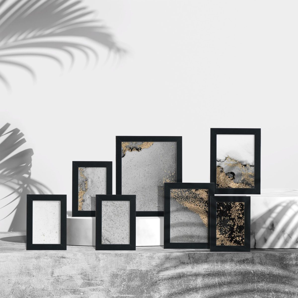 Set rame foto, 7 bucati, dimensiuni diferite, negru, MDF/sticla - imagine 2