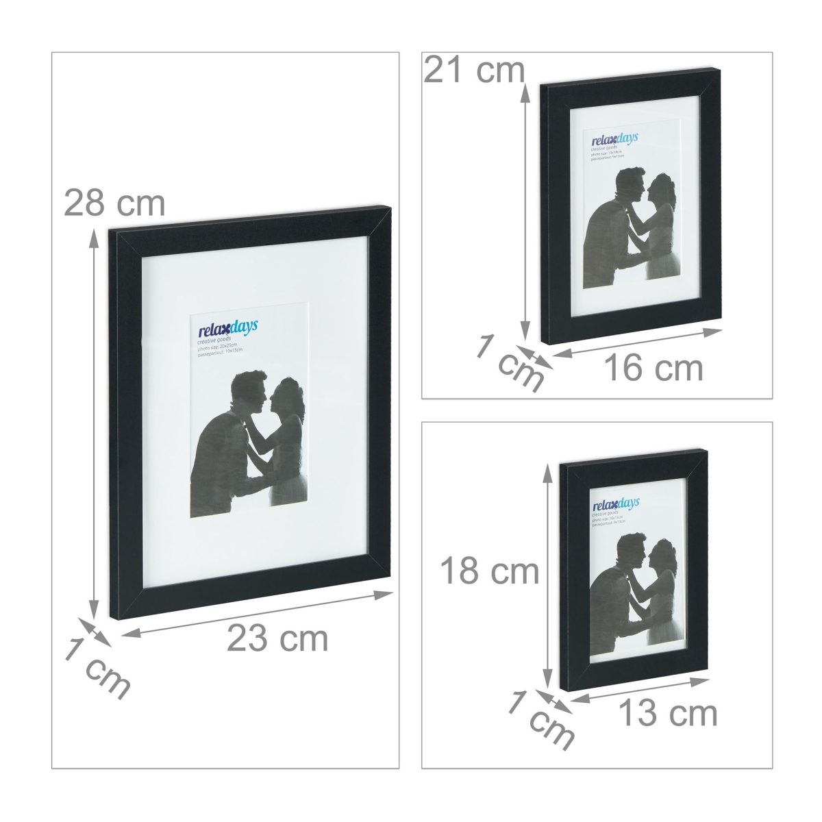 Set rame foto, 7 bucati, dimensiuni diferite, negru, MDF/sticla - imagine 4
