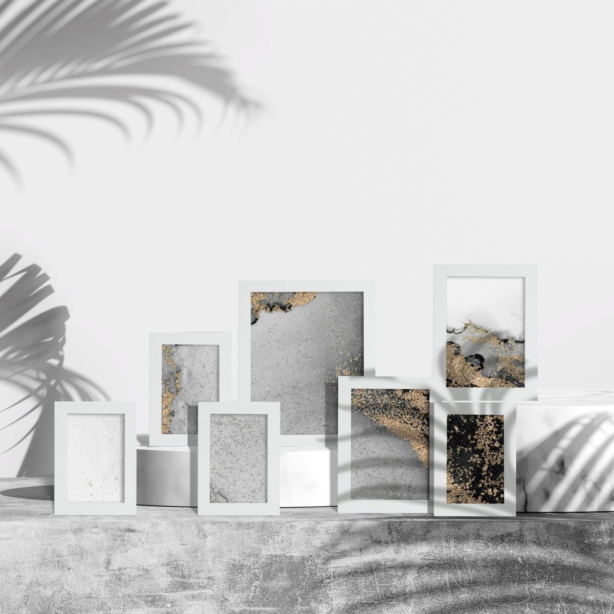 Set rame foto, 7 bucati, dimensiuni diferite, alb, MDF/sticla - imagine 2