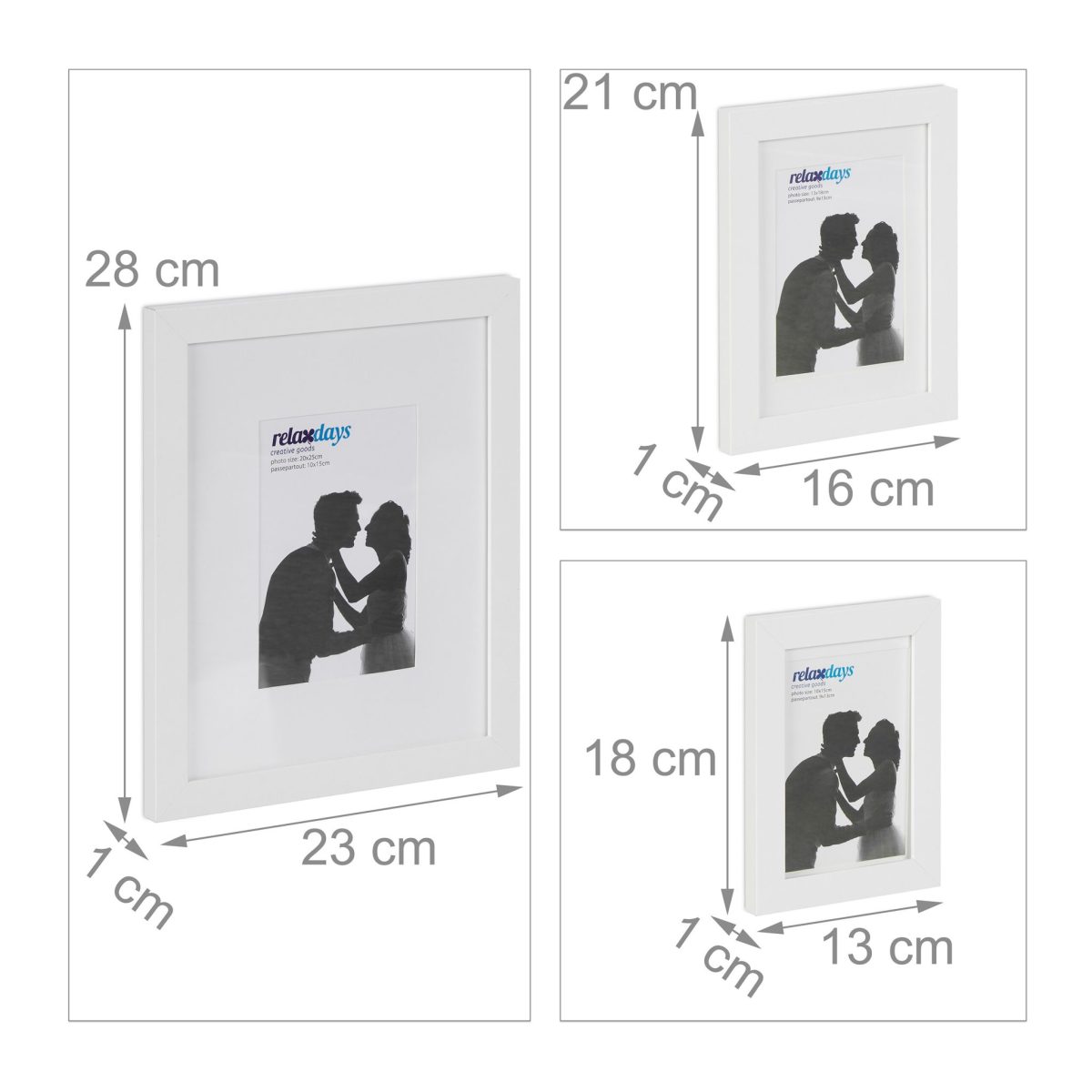 Set rame foto, 7 bucati, dimensiuni diferite, alb, MDF/sticla - imagine 6